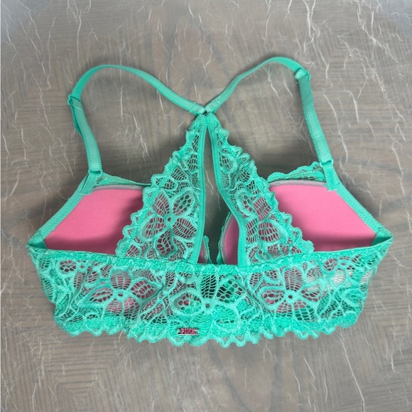 3/$20💥 Victoria’s Secret PINK Bra Teal Blue Lace Date Racerback Padded Push Up - Picture 4 of 14